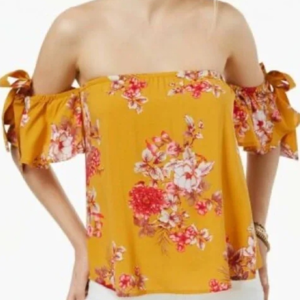 Gypsies & Moondust Mustard Floral Off-Shoulder Blouse XL